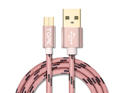 Дата-кабель TOPK USB 2.0 AM/ Micro USB 5V/ 2.1A (Розовый) фото 1