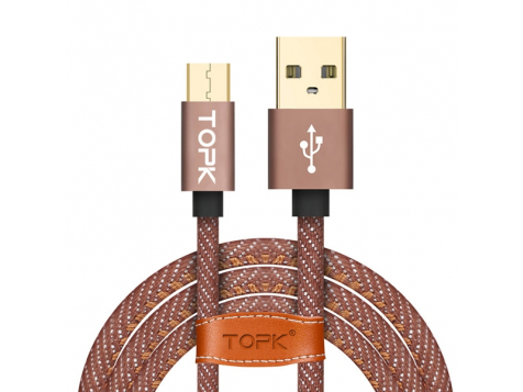 Дата-кабель TOPK Denim Braided Wire USB 2.0 AM/ Micro USB 5V/ 2.4A (Коричневый) фото 1