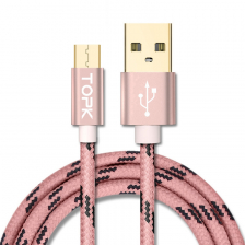 Дата-кабель TOPK USB 2.0 AM/ Micro USB 5V/ 2.1A (Розовый)