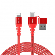Кабель Baseus 3 в 1 Dual Output CA3IN1-09 1м.(Красный)