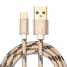 Дата-кабель TOPK USB 2.0 AM/ Micro USB 5V/ 2.1A (Золотистый)