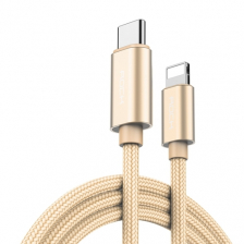 Металлический кабель Rock Type-C to Lightning 1м. (Золотистый)