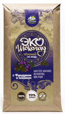 Эко шоколад на меду 70% какао с Фундуком и Изюмом 25гр